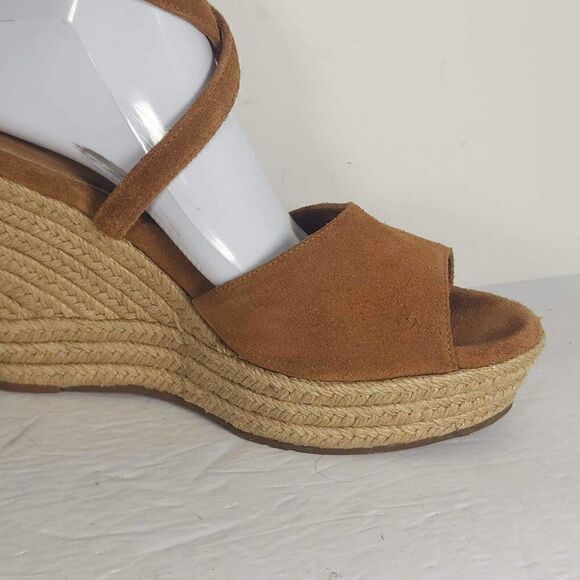 UGG WOMEN'S REAGAN US 11 CHESTNUT SUEDE STRAPPY PLATFORM WEDGE SANDALS - Picture 6 of 11